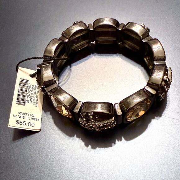 WHBM Gunmetal Light Gold & Rhinestone Stretch Bracelet - Picture 6 of 8